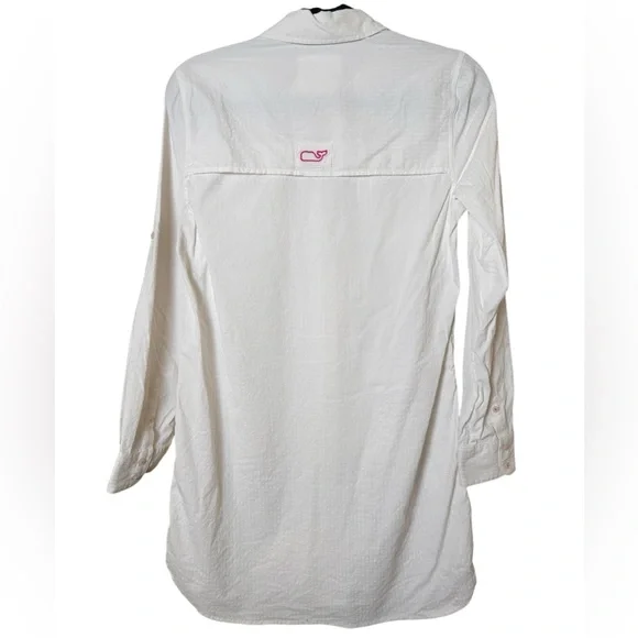 Vineyard Vines White Performance Shirt Dress with Pink Logo - Picture 5 of 10